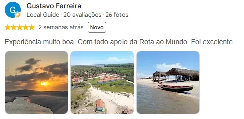 Avaliação 5 estrelas de Gustavo Ferreira no Google: Experiência muito boa. Com todo apoio da Rota ao Mundo. Foi excelente.