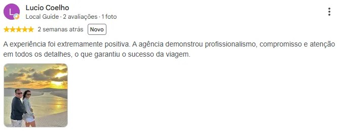 Avaliação 5 estrelas de Lucio Coelho no Google: A experiência foi extremamente positiva. A agência demonstrou profissionalismo, compromisso e atenção em todos os detalhes.